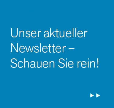 Grafischer Teaser mit Hinweis auf den aktuellen Newsletter und Link zur Newsletter-Seite