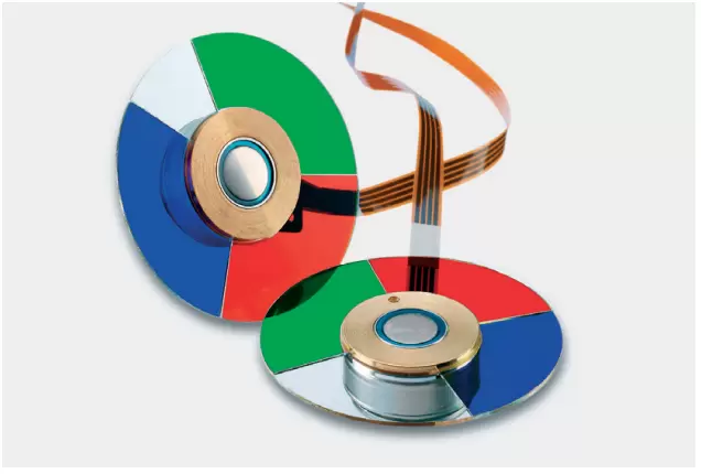 Color wheel coating & system assembly with electric motor